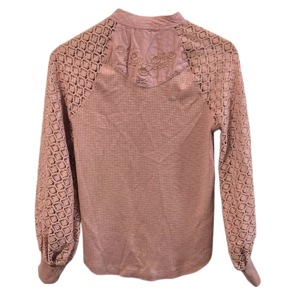 Free People Sweetest Thing Pink Crochet Lace Thermal Romantic Cottagecore XS - Picture 3 of 10